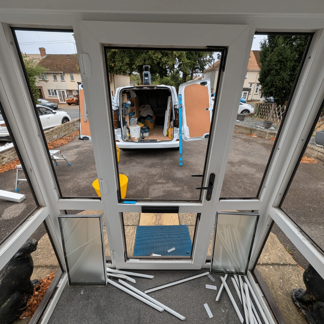 Opening prepared during front porch and composite door installation in Gillingham Kent