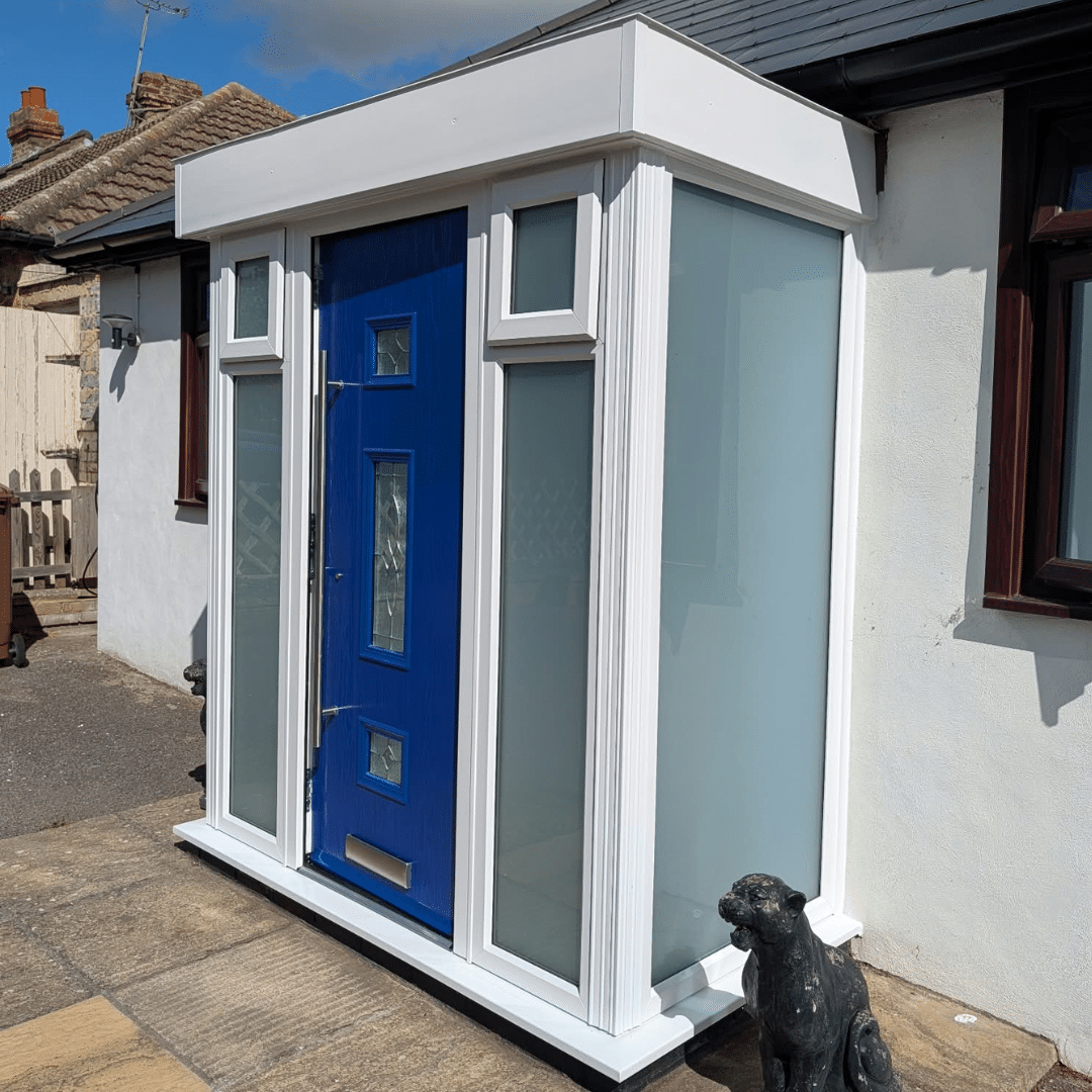 Completed front porch replacement with new composite front door and glazing in Gillingham Kent