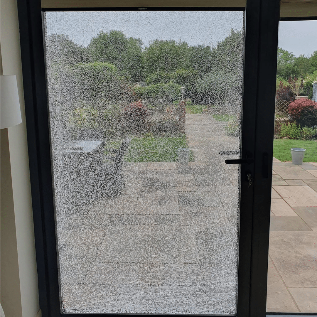 Smashed double glazed window before glass replacement by TS Glazing
